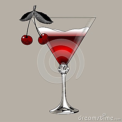 Ð¡herry cocktail in the cone glass Vector Illustration